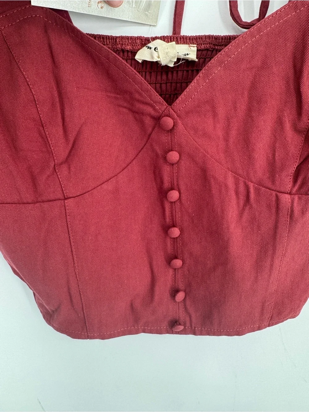 Eesome Boutique Boho Puff Sleeve Brick Red Earthy Crop Top NWT Size Medium